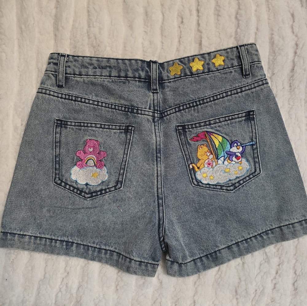 Dolls Kill Jean Shorts with Embroidered CareBears Design - Picture 2 of 5